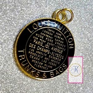 📣 Upcycled Black & Gold Trunk Charm, Necklace Pendant, Double Sided Charm 📣